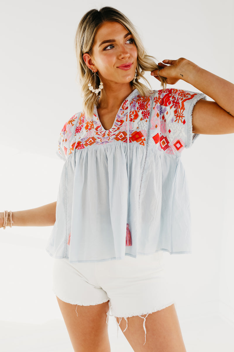 The Trisha Embroidered Babydoll Top - FINAL SALE