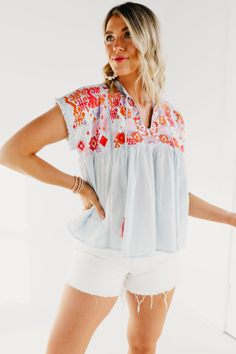 The Trisha Embroidered Babydoll Top - FINAL SALE