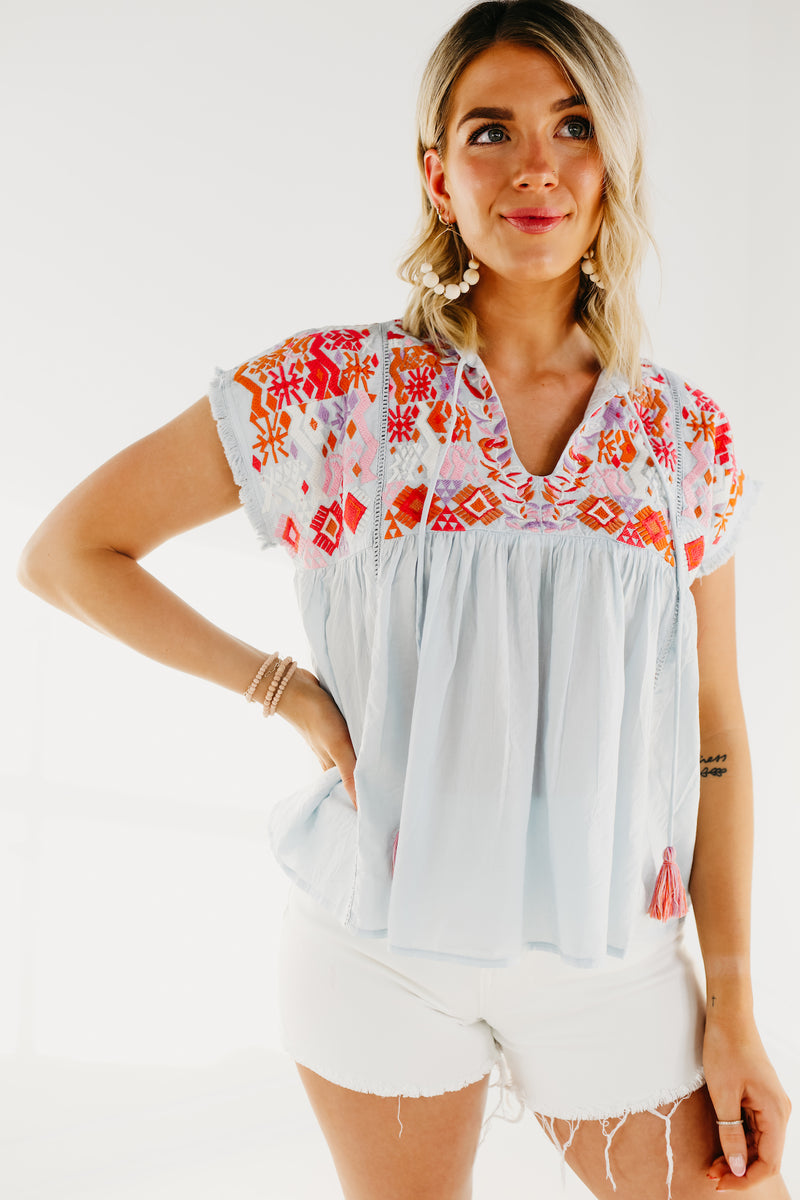 The Trisha Embroidered Babydoll Top - FINAL SALE