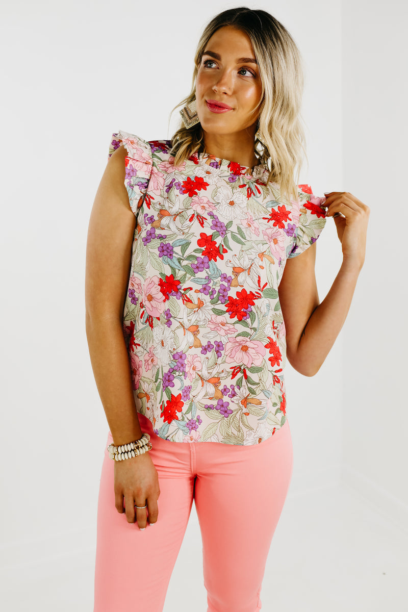 The Trishelle Floral Flutter Sleeve Blouse - FINAL SALE