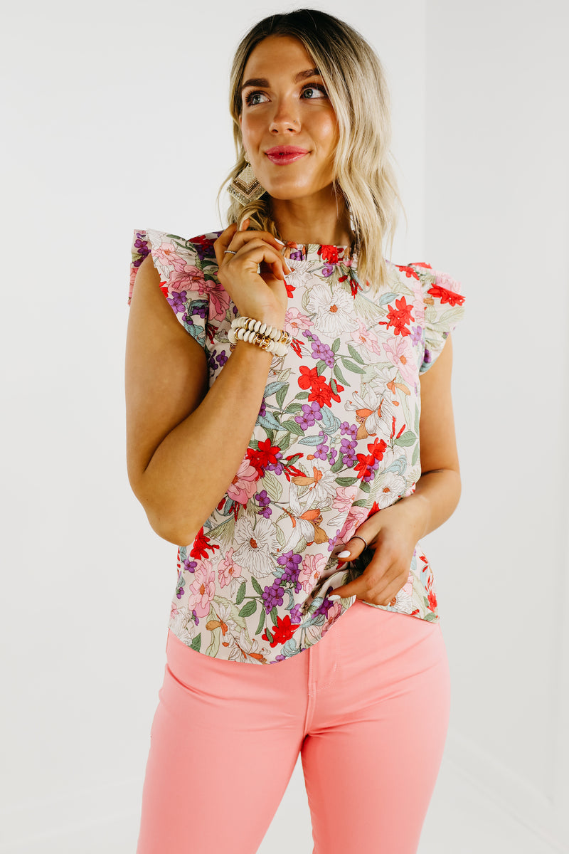 The Trishelle Floral Flutter Sleeve Blouse - FINAL SALE