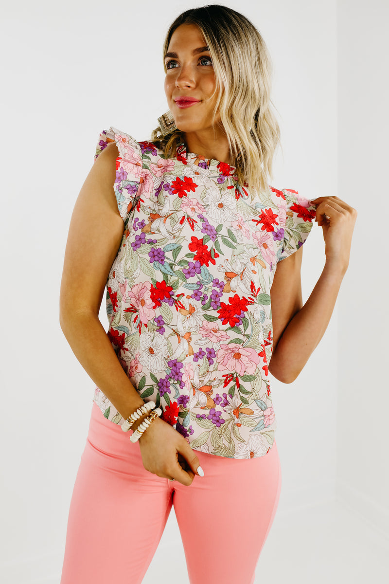 The Trishelle Floral Flutter Sleeve Blouse - FINAL SALE