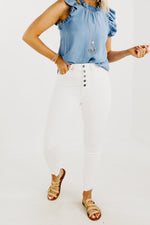 Kan Can 11 inch Button Front High Rise Skinny - KC7273WT