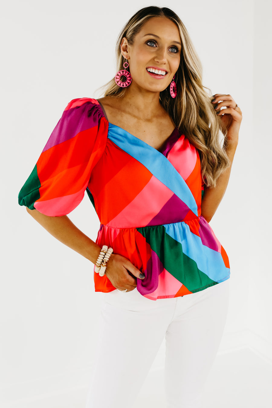 The Anahi Rainbow Stripe Surplice Blouse - FINAL SALE