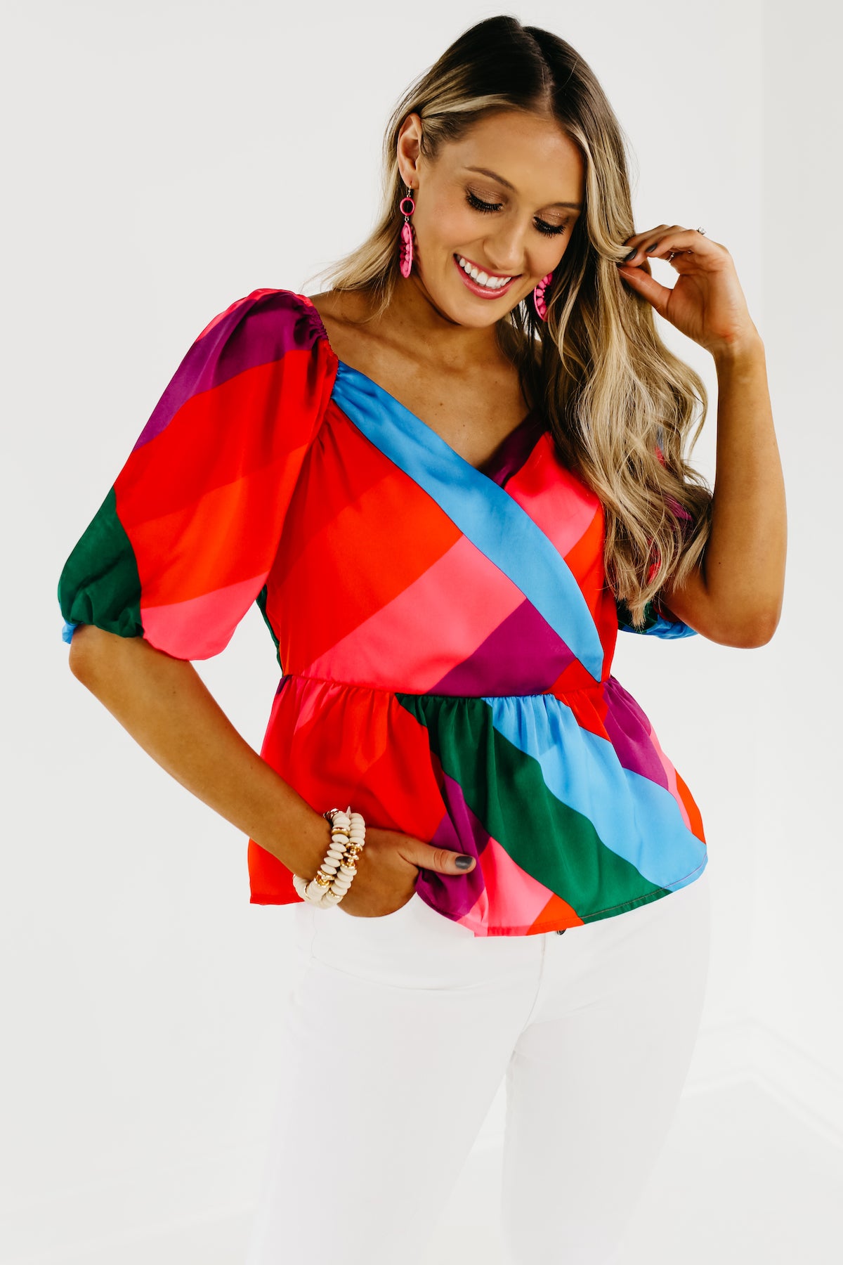 The Anahi Rainbow Stripe Surplice Blouse - FINAL SALE