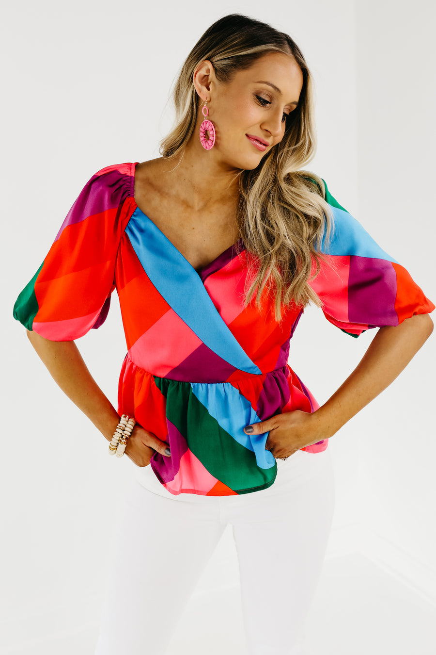 The Anahi Rainbow Stripe Surplice Blouse - FINAL SALE