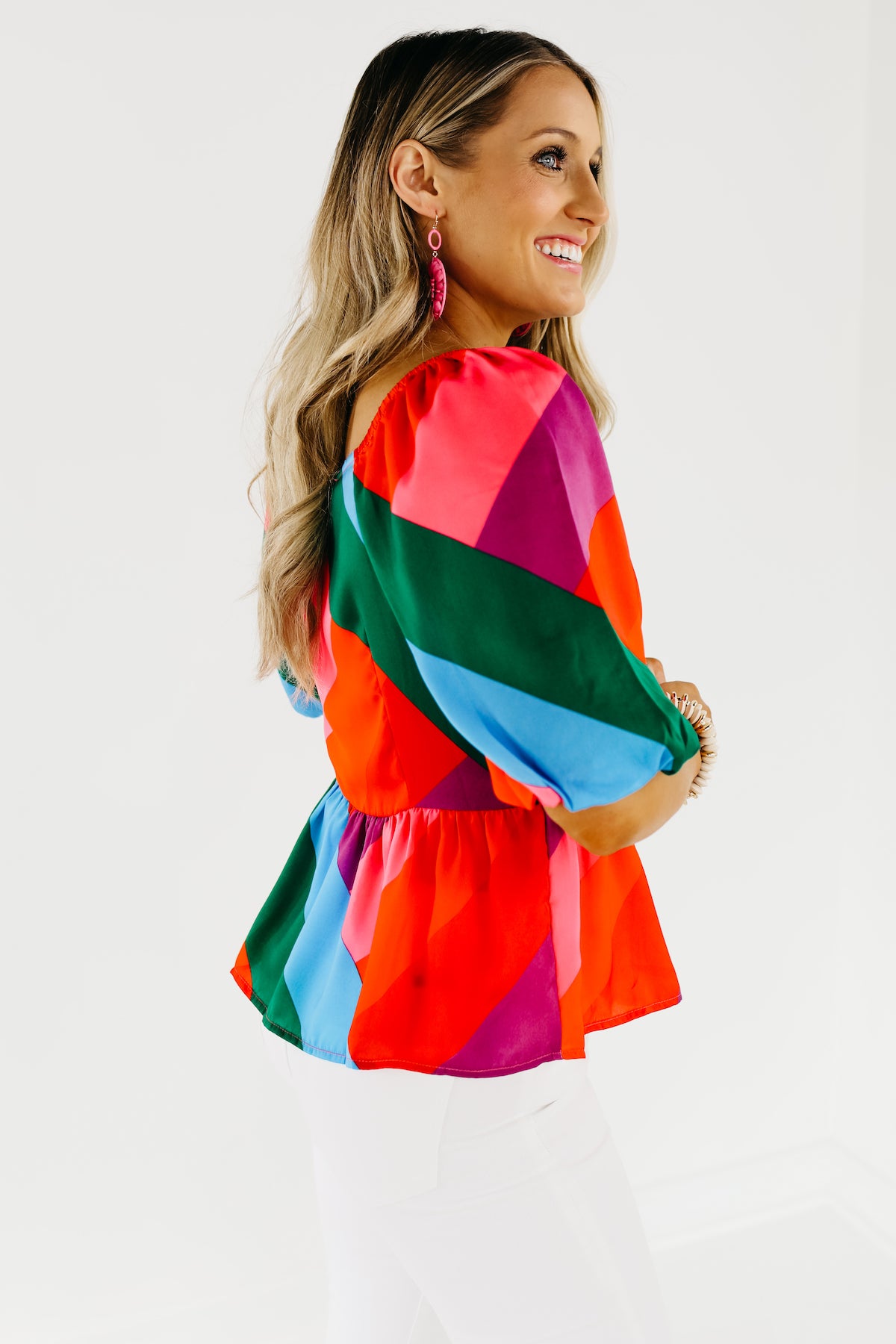 The Anahi Rainbow Stripe Surplice Blouse - FINAL SALE