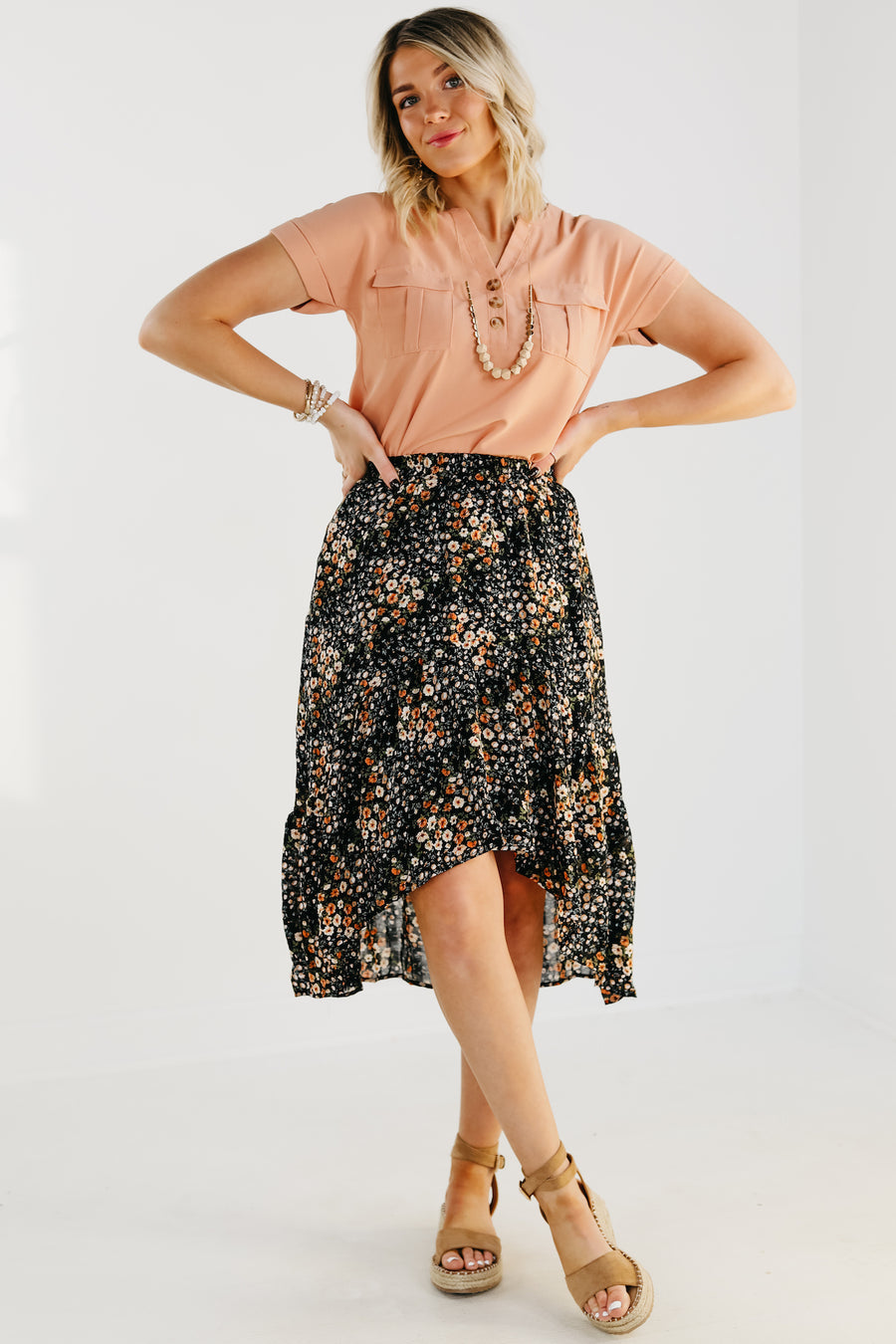 The Brayson High Low Floral Midi Skirt - FINAL SALE