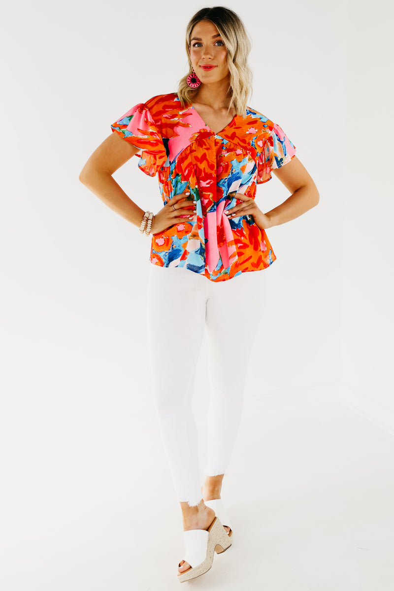 The Derek Watercolor Tie Back Blouse - FINAL SALE