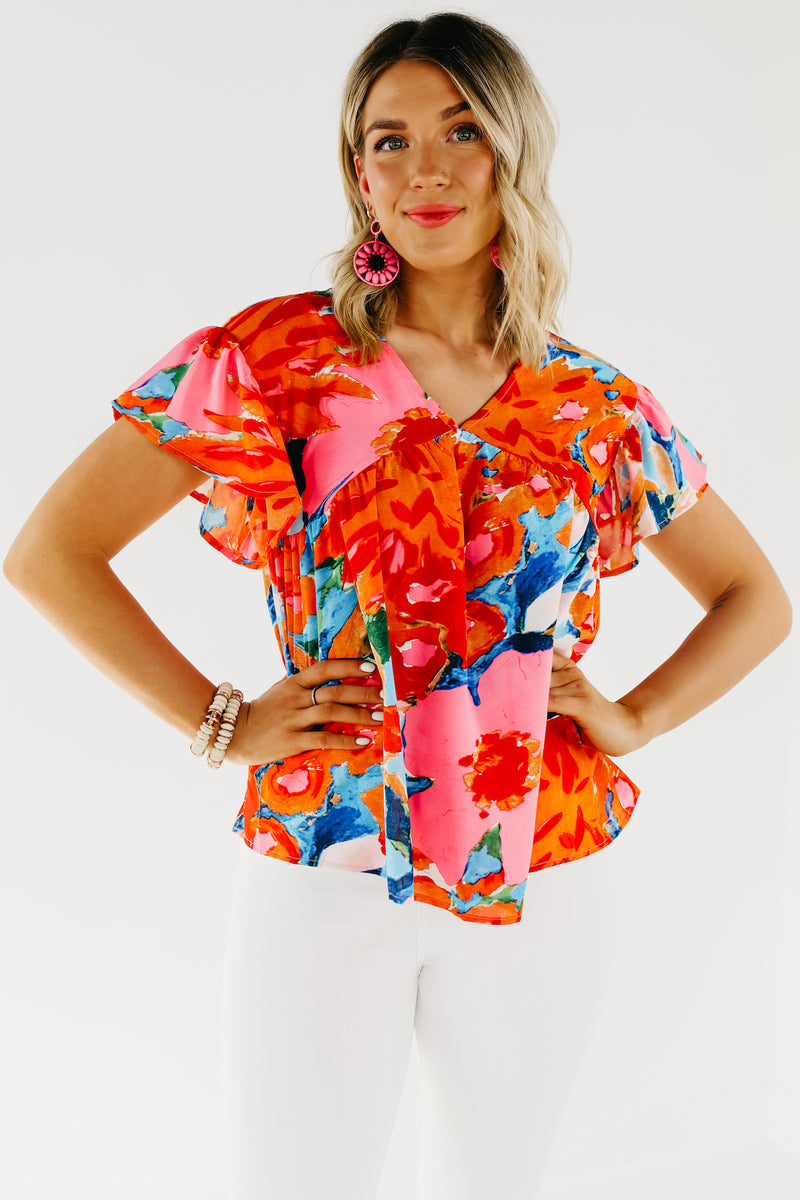The Derek Watercolor Tie Back Blouse - FINAL SALE
