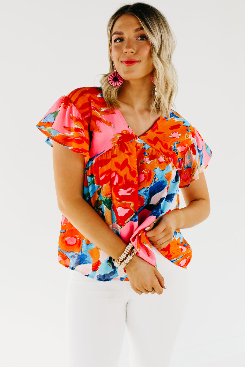 The Derek Watercolor Tie Back Blouse - FINAL SALE