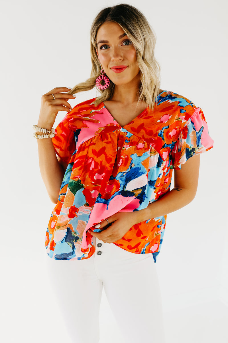 The Derek Watercolor Tie Back Blouse - FINAL SALE