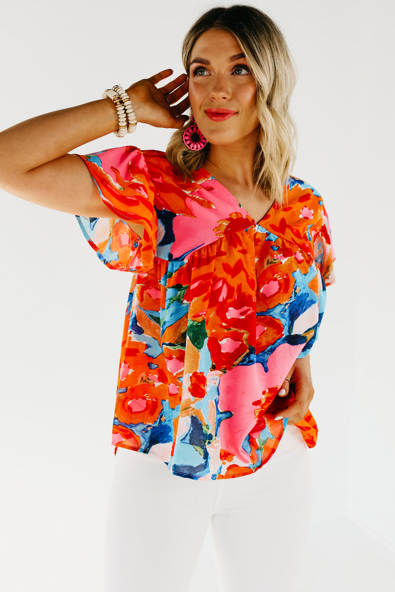The Derek Watercolor Tie Back Blouse - FINAL SALE