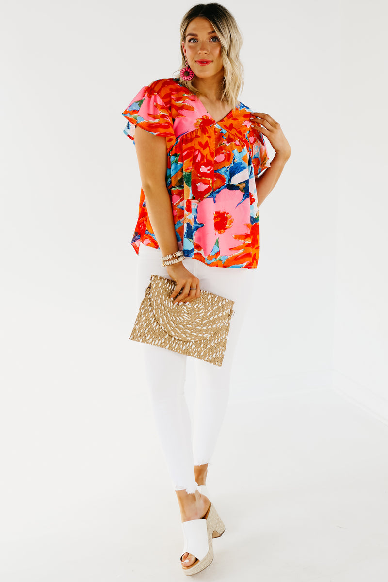 The Derek Watercolor Tie Back Blouse - FINAL SALE