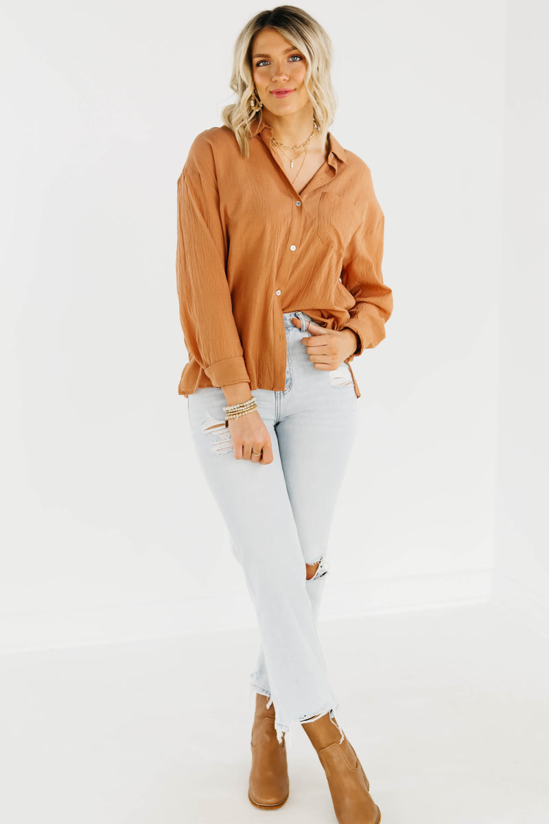 The Rosalyn Button Down Shirt - Tan - FINAL SALE
