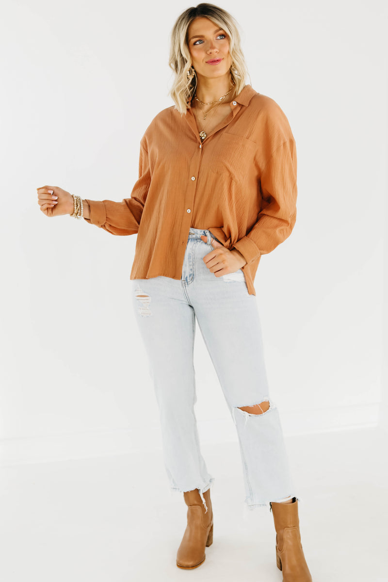 The Rosalyn Button Down Shirt - Tan - FINAL SALE