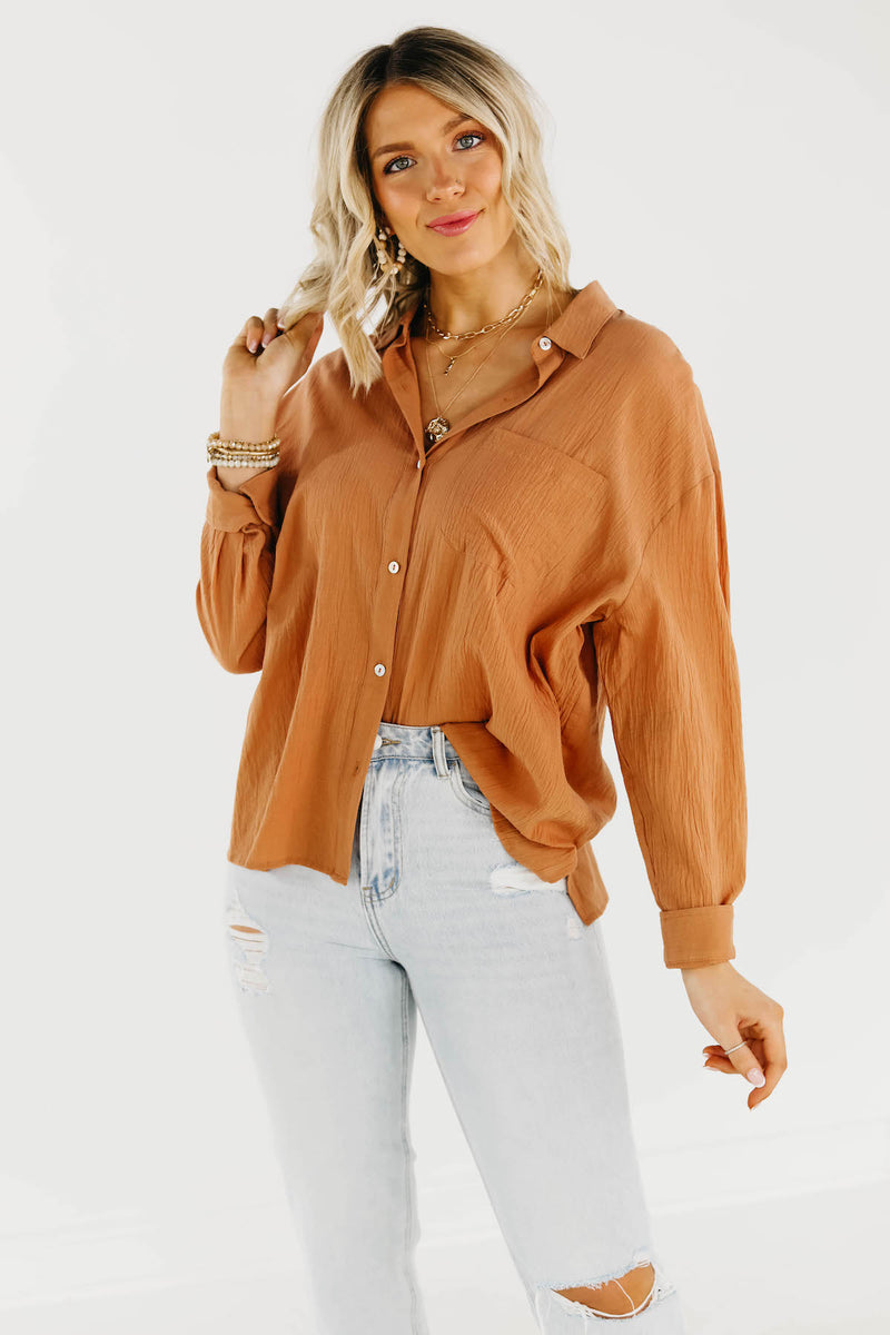 The Rosalyn Button Down Shirt - Tan - FINAL SALE