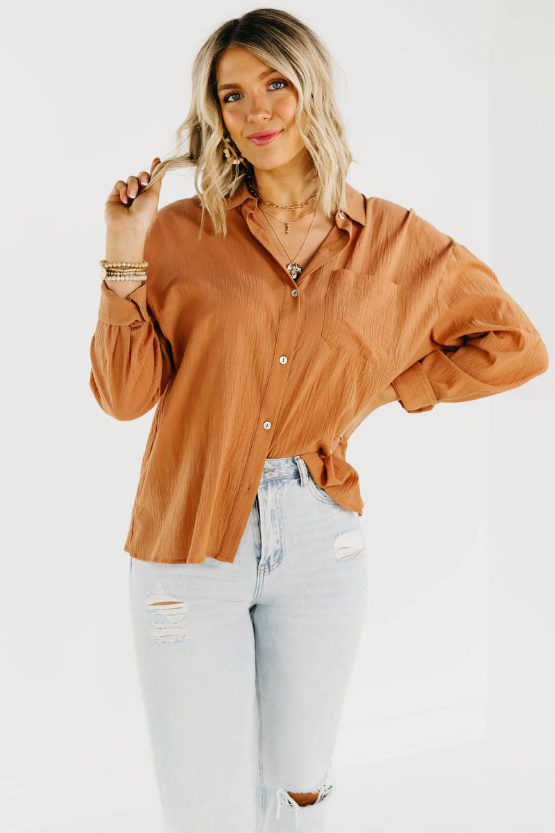 The Rosalyn Button Down Shirt - Tan - FINAL SALE