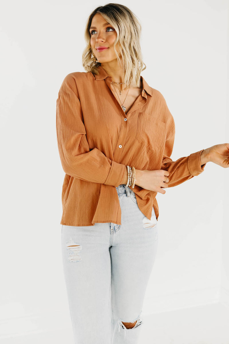 The Rosalyn Button Down Shirt - Tan - FINAL SALE