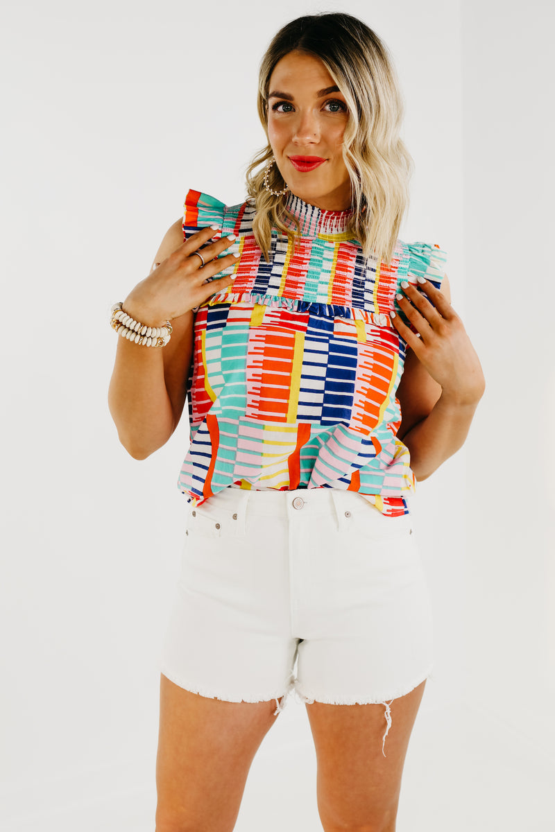 The Georgia Smocked Abstract Print Top - FINAL SALE