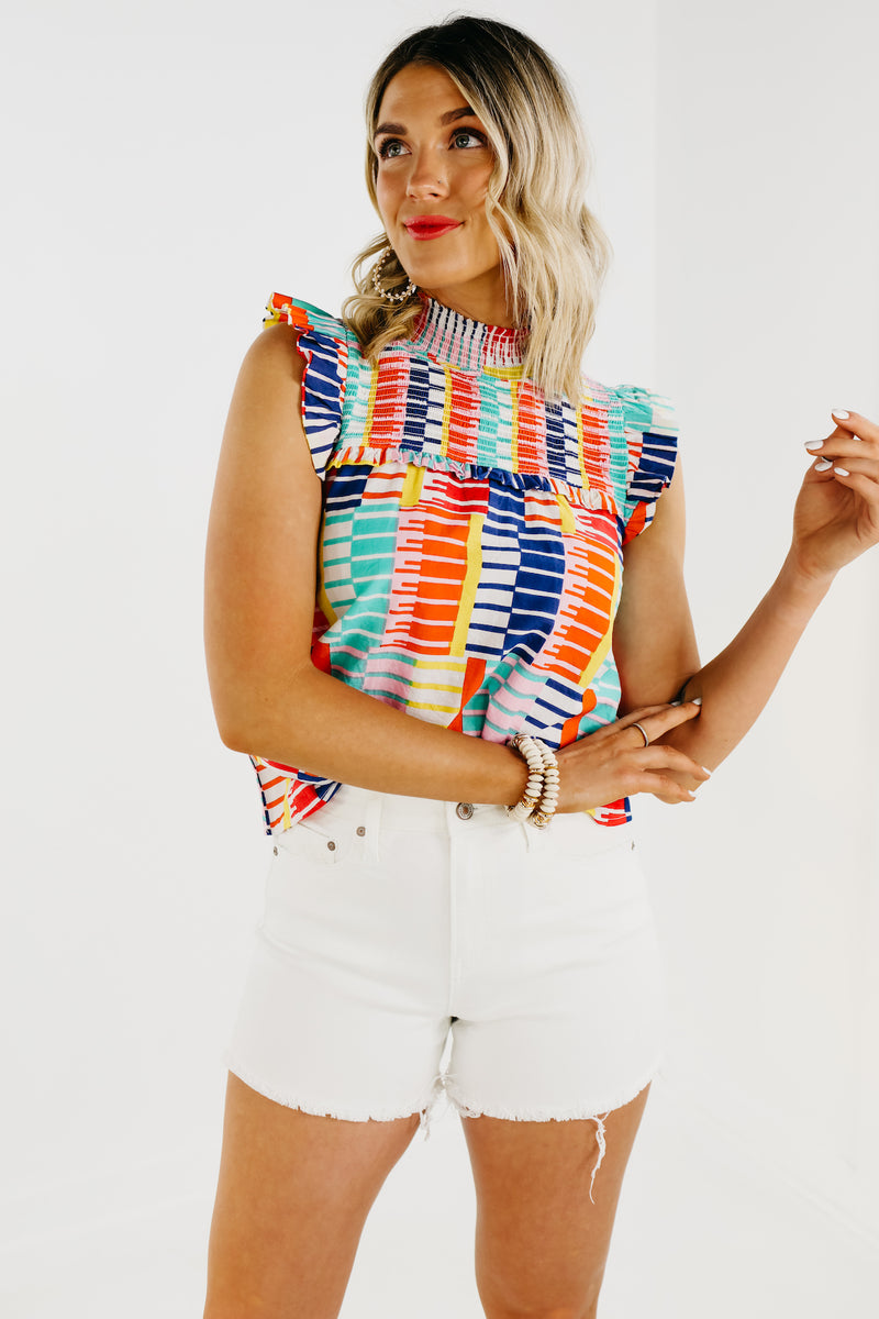 The Georgia Smocked Abstract Print Top - FINAL SALE