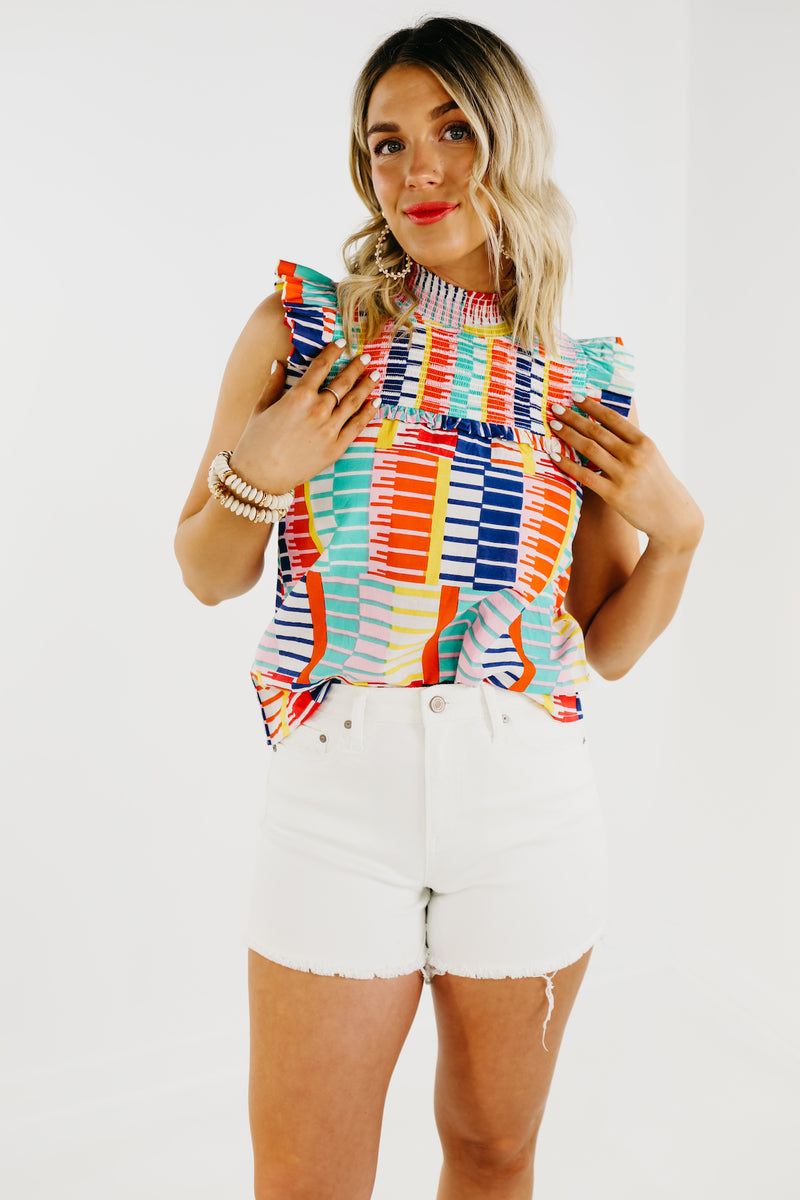 The Georgia Smocked Abstract Print Top - FINAL SALE