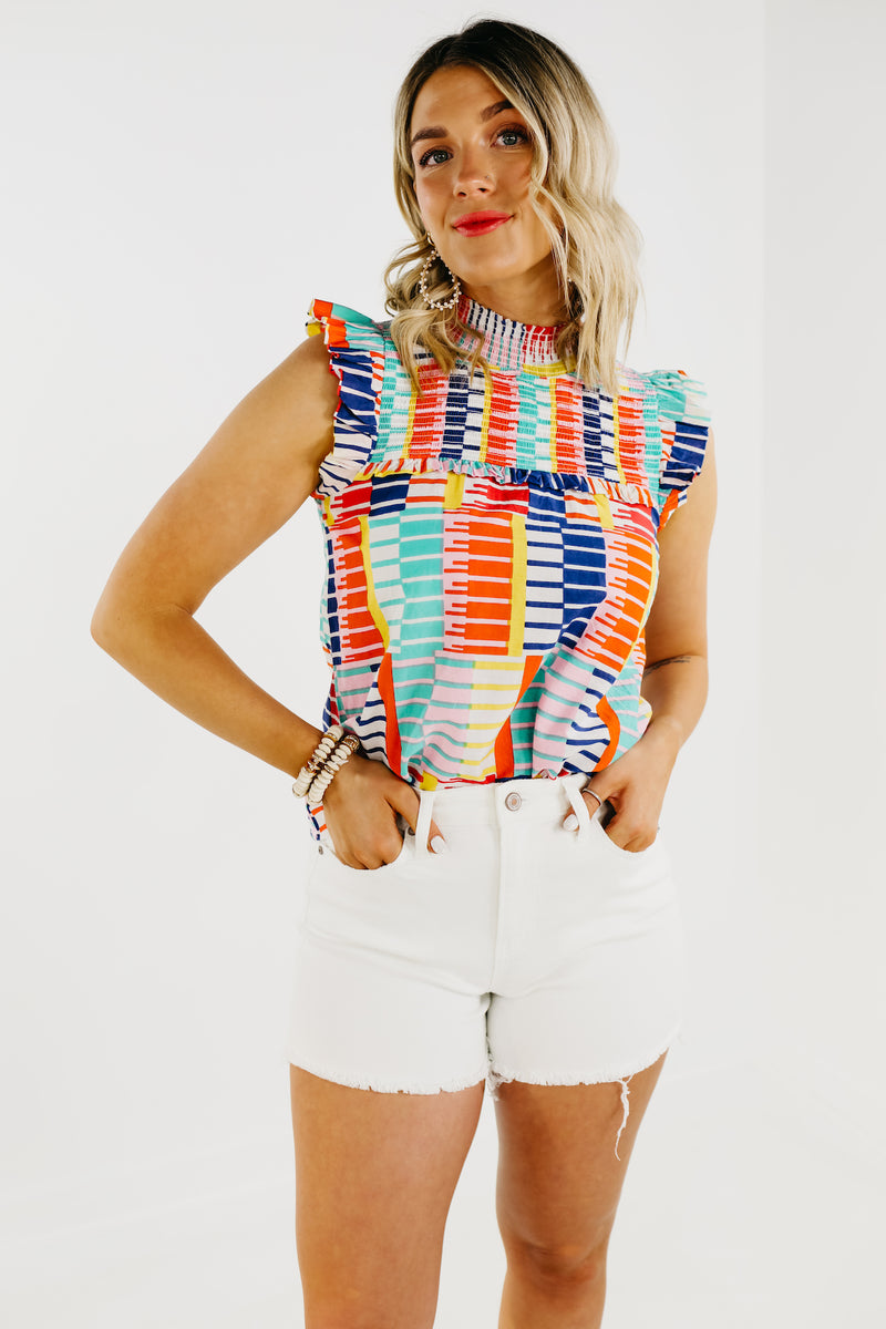 The Georgia Smocked Abstract Print Top - FINAL SALE