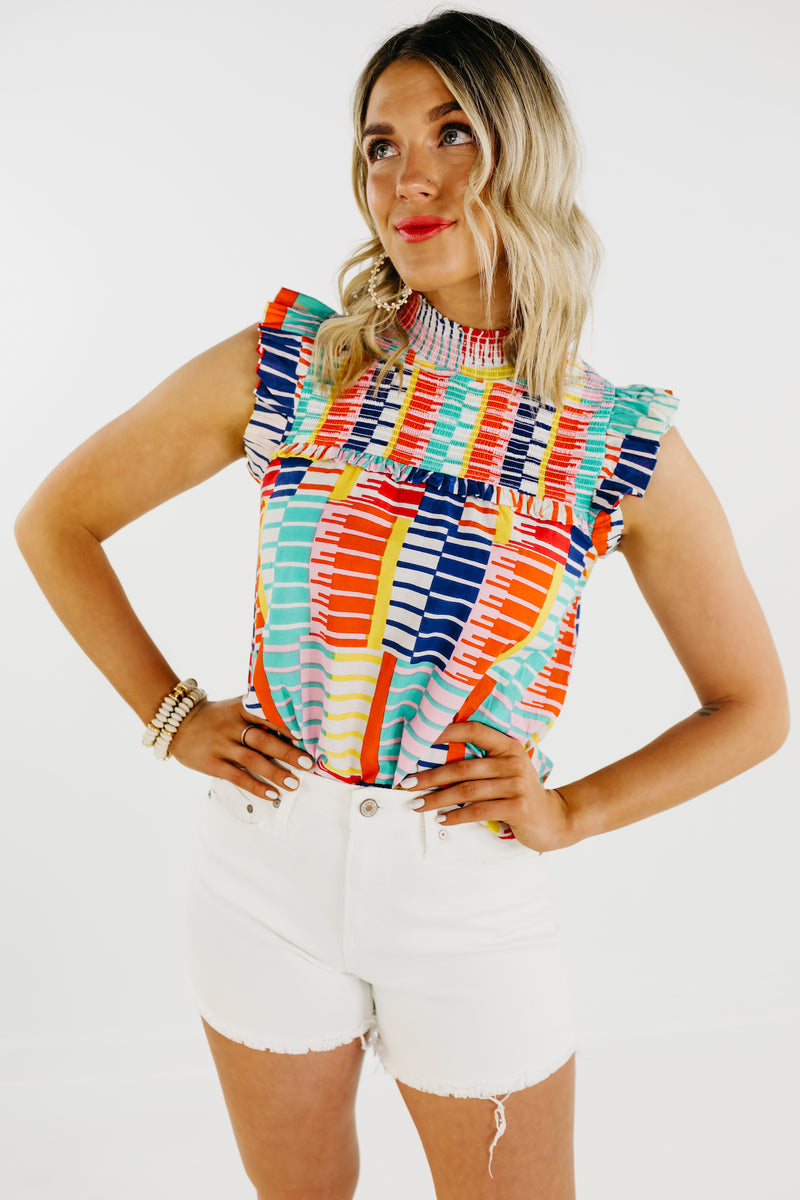 The Georgia Smocked Abstract Print Top - FINAL SALE
