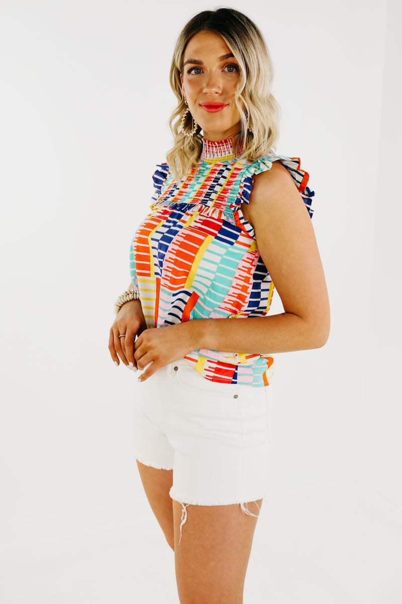 The Georgia Smocked Abstract Print Top - FINAL SALE