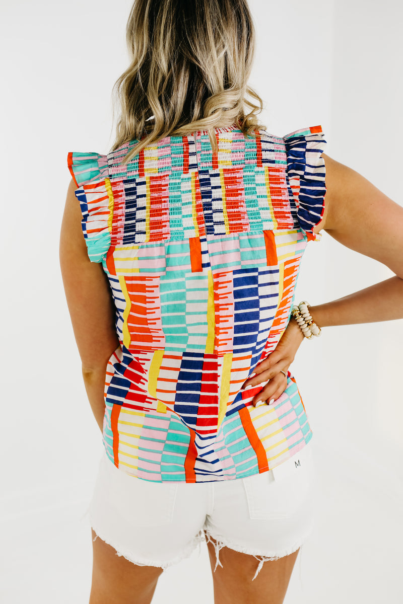 The Georgia Smocked Abstract Print Top - FINAL SALE