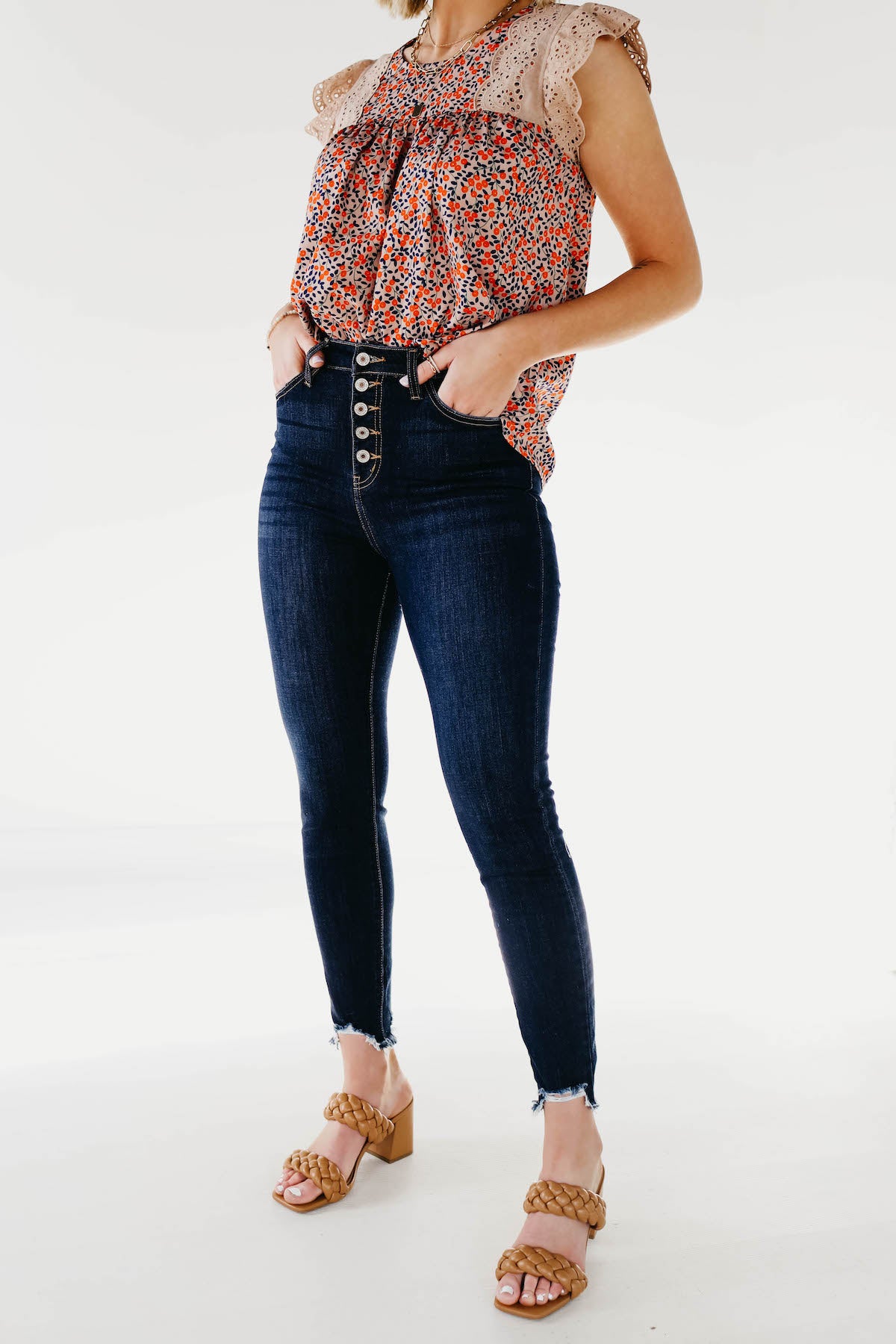 Kan Can 11 inch Button Front Dark Skinny Denim - KC7273D