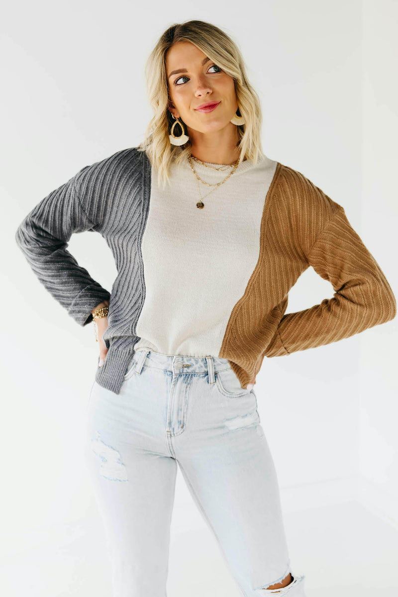 The Leena Mixed Hem Colorblock Sweater