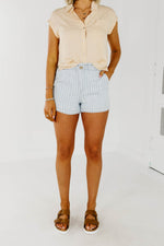The Erica Pinstripe Denim Shorts