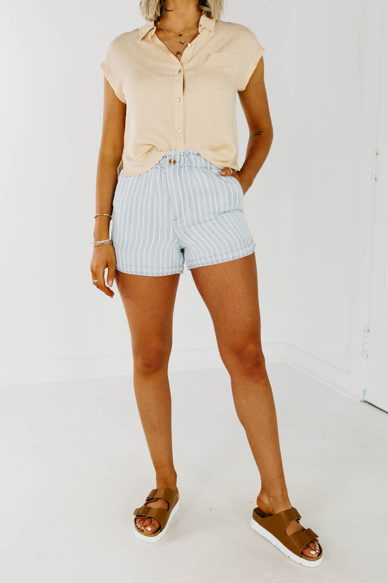 The Erica Pinstripe Denim Shorts