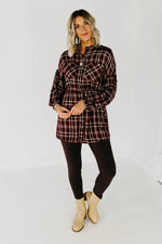 The Brady Plaid Shirt Dress - Burgundy