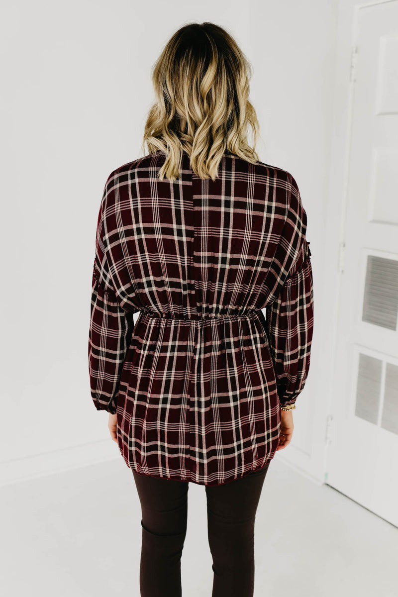 The Brady Plaid Shirt Dress - Burgundy