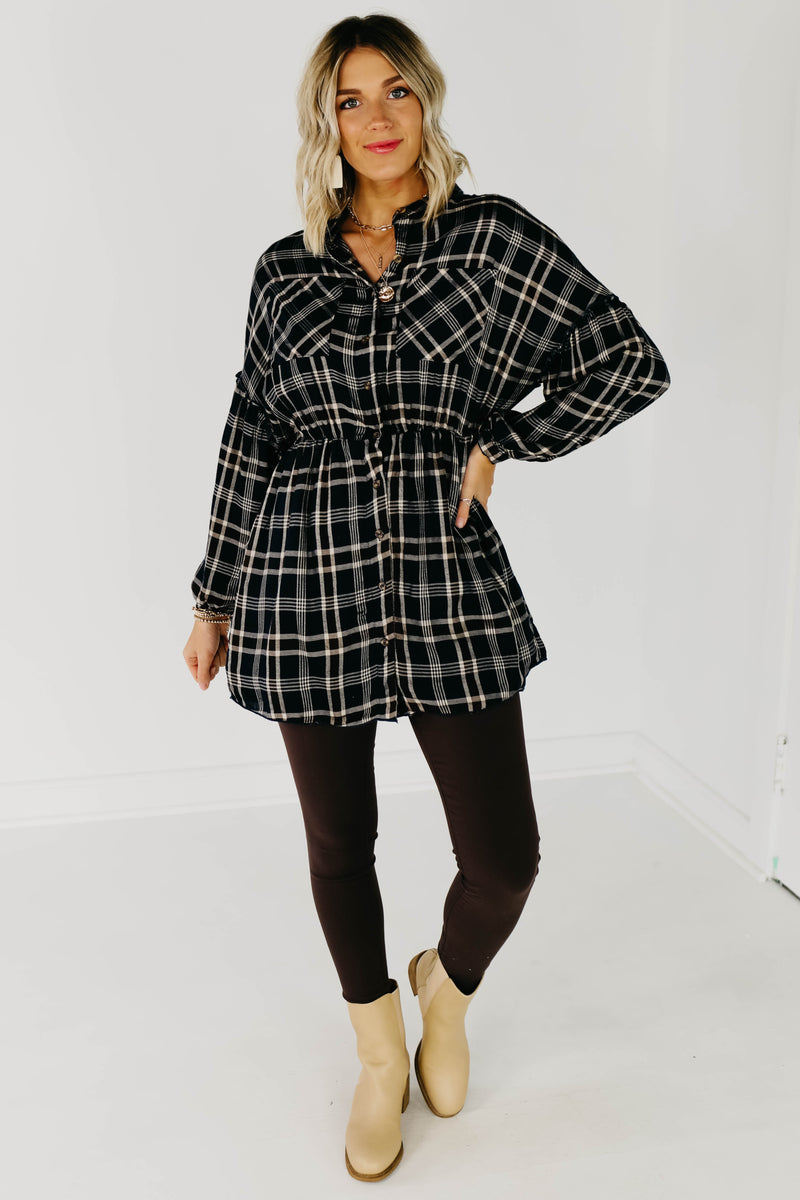 The Brady Plaid Shirt Dress - Navy