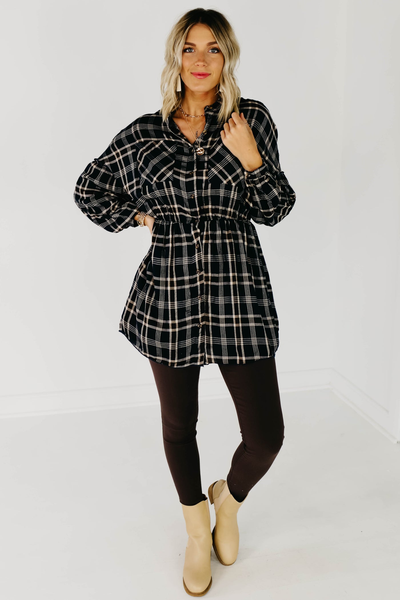 The Brady Plaid Shirt Dress Navy MOD Boutique