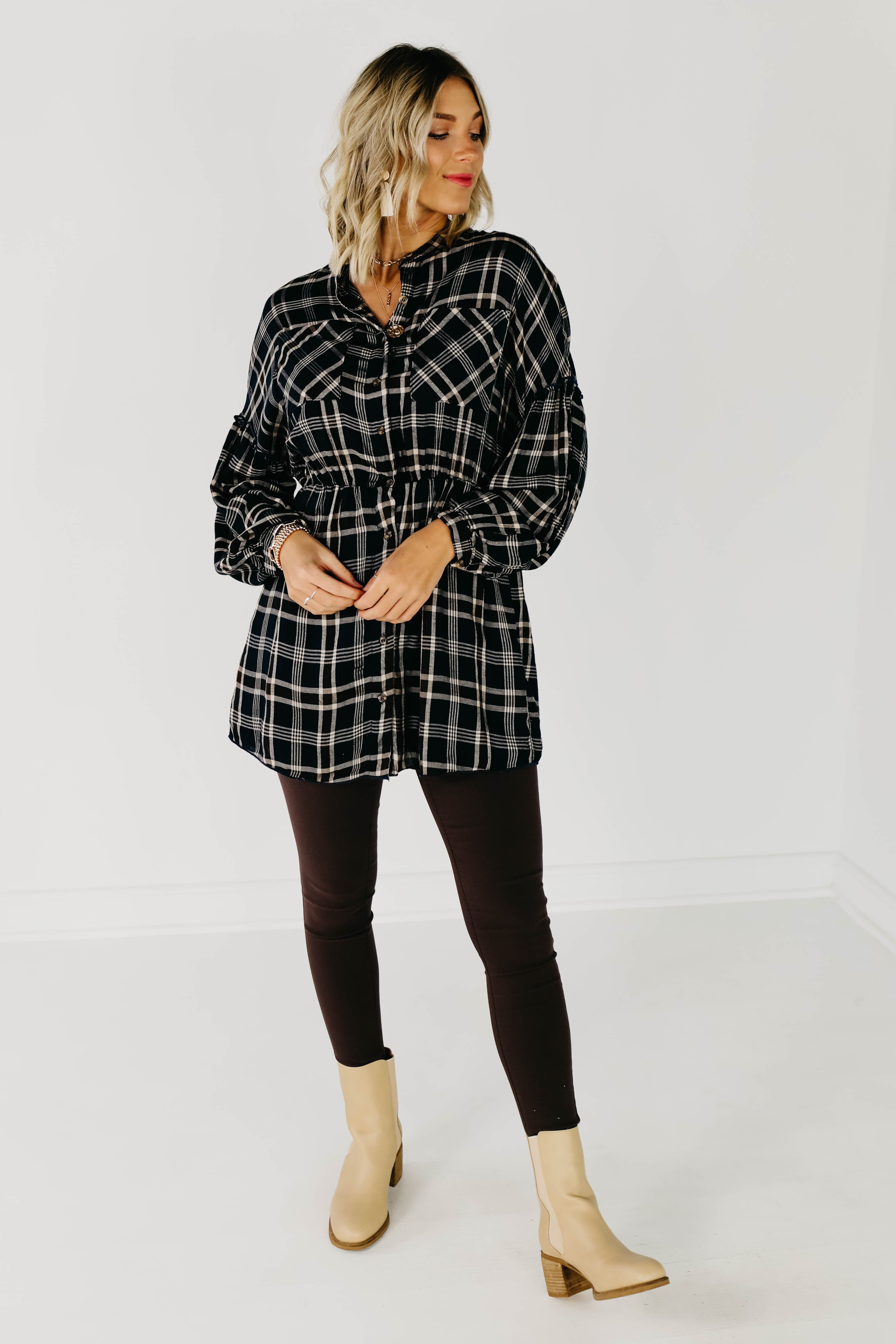 The Brady Plaid Shirt Dress - Navy