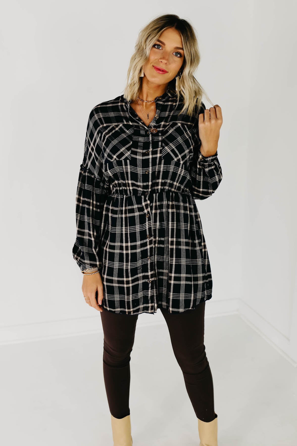 The Brady Plaid Shirt Dress Navy MOD Boutique