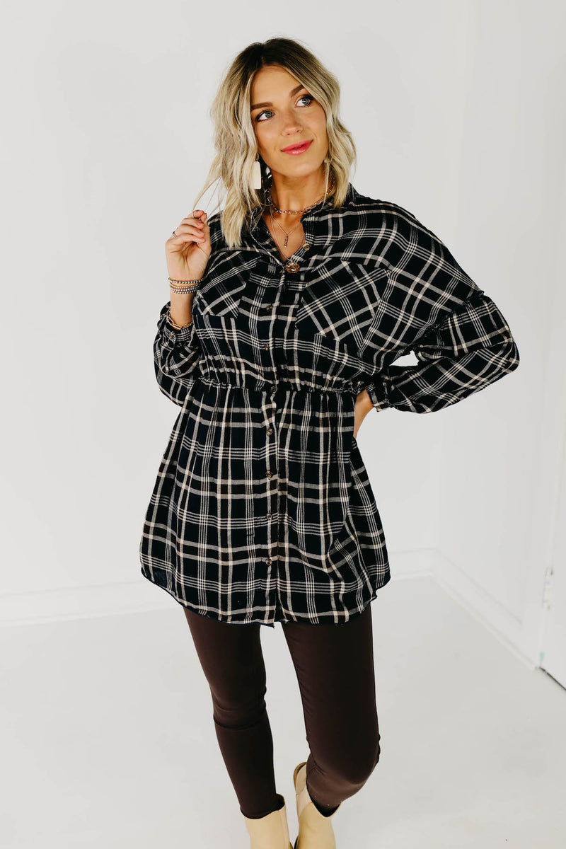 The Brady Plaid Shirt Dress - Navy