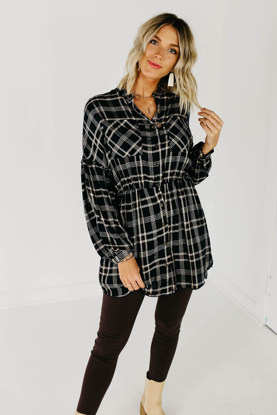 The Brady Plaid Shirt Dress - Navy