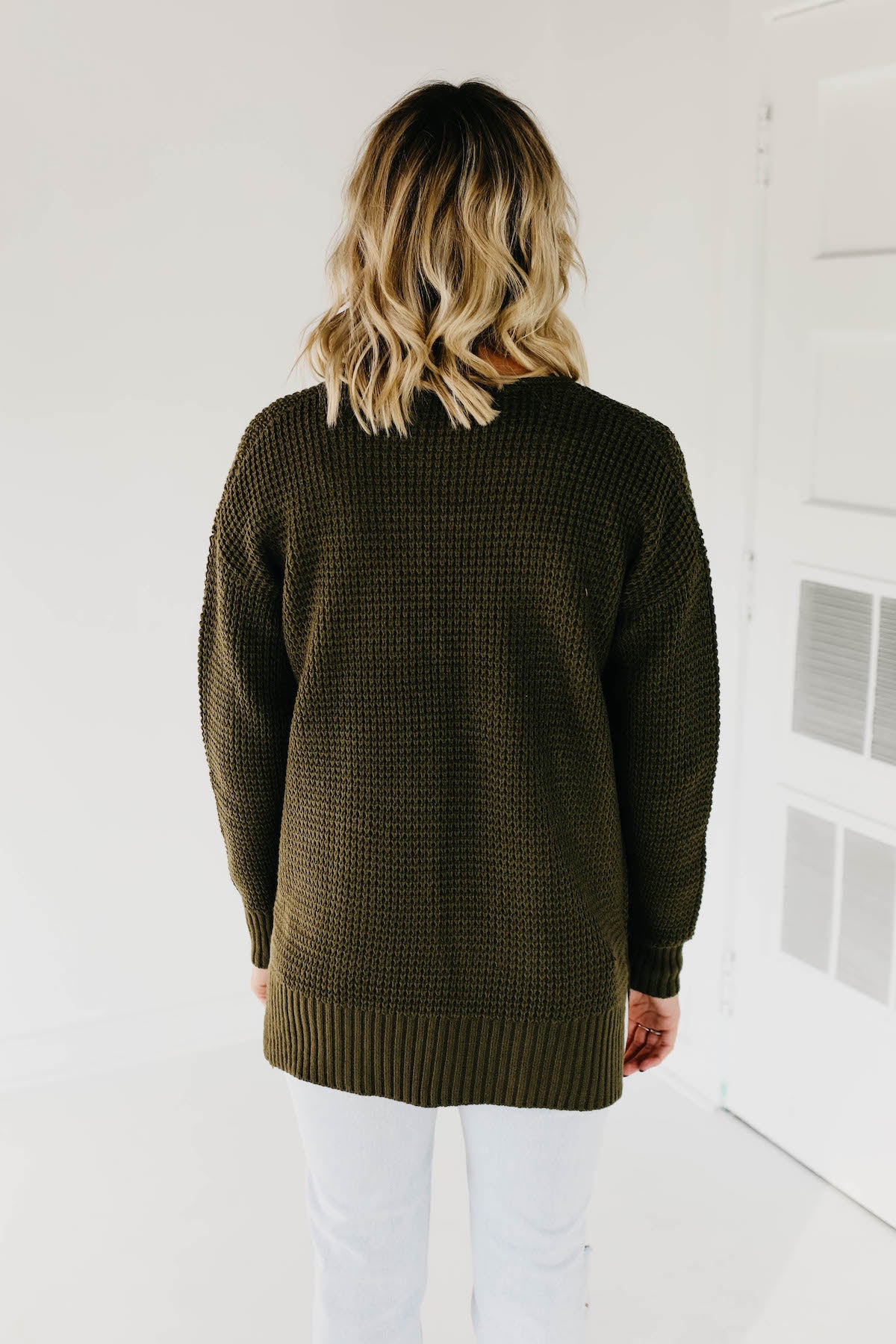 The Adele Waffle Cardigan - Dusty Olive