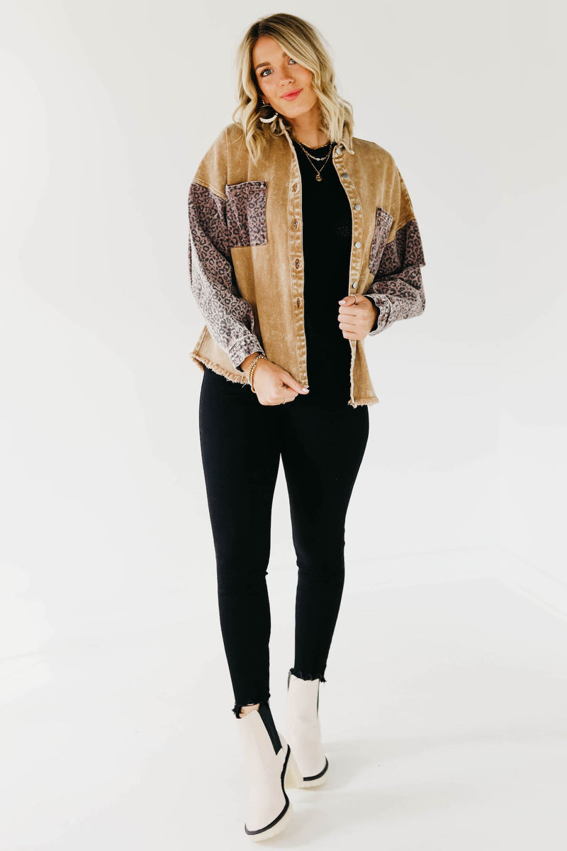 The Myla Leopard Contrast Button Down Jacket