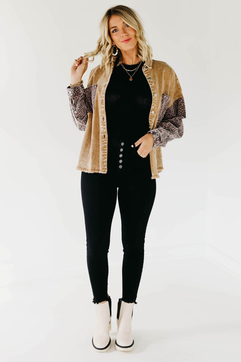 The Myla Leopard Contrast Button Down Jacket
