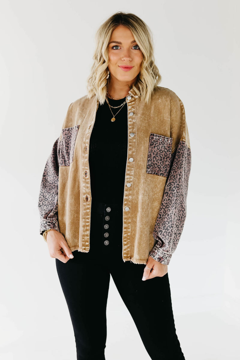 The Myla Leopard Contrast Button Down Jacket