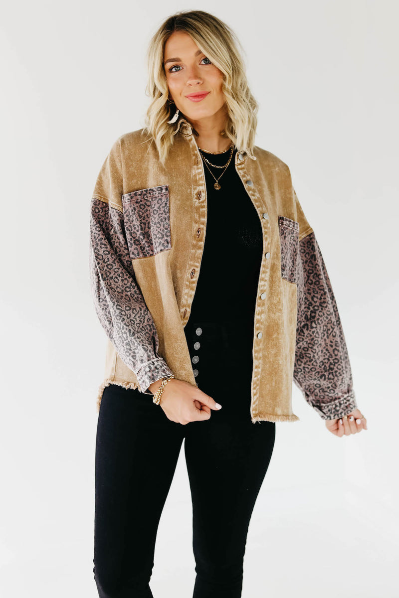 The Myla Leopard Contrast Button Down Jacket