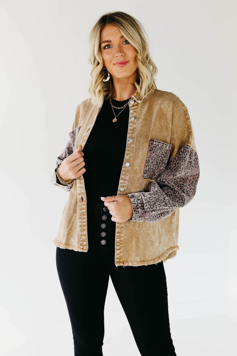 The Myla Leopard Contrast Button Down Jacket