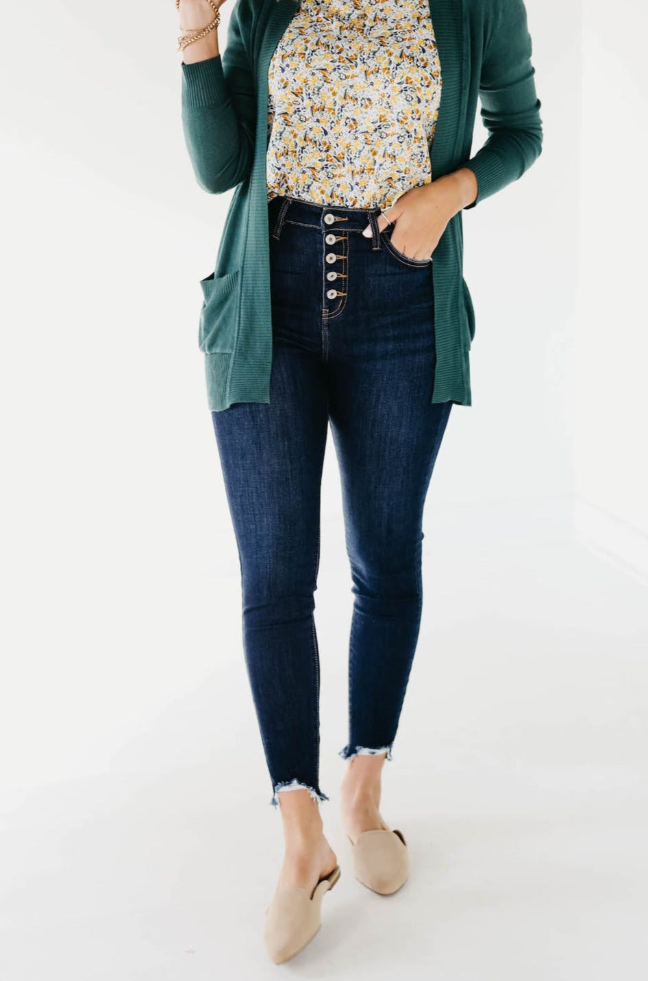 Kan Can 11 inch Button Front Dark Skinny Denim - KC7273D