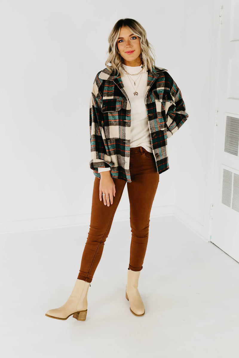 The Carissa Brushed Plaid Shacket - Brown Multi
